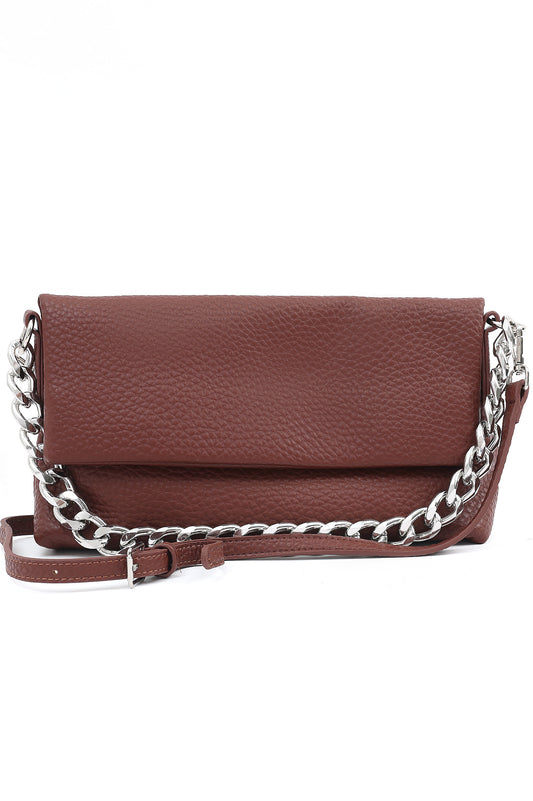 CHAIN-LINK FLAP CROSSBODY BAG-MAROON