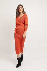 MIDI KNIT DRESS-RUST