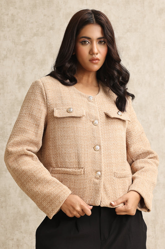 TEXTURED TWEED JACKET-KHAKI