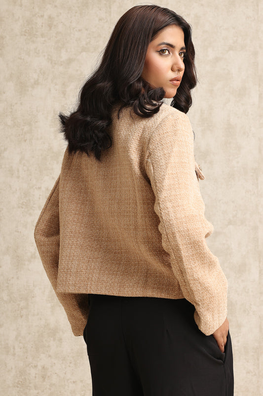 TEXTURED TWEED JACKET-KHAKI