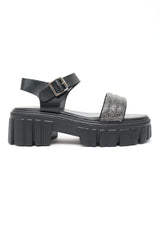 GLITTER LUXE PLATFORM SANDALS-BLACK