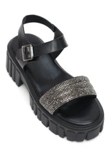 GLITTER LUXE PLATFORM SANDALS-BLACK