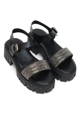 GLITTER LUXE PLATFORM SANDALS-BLACK