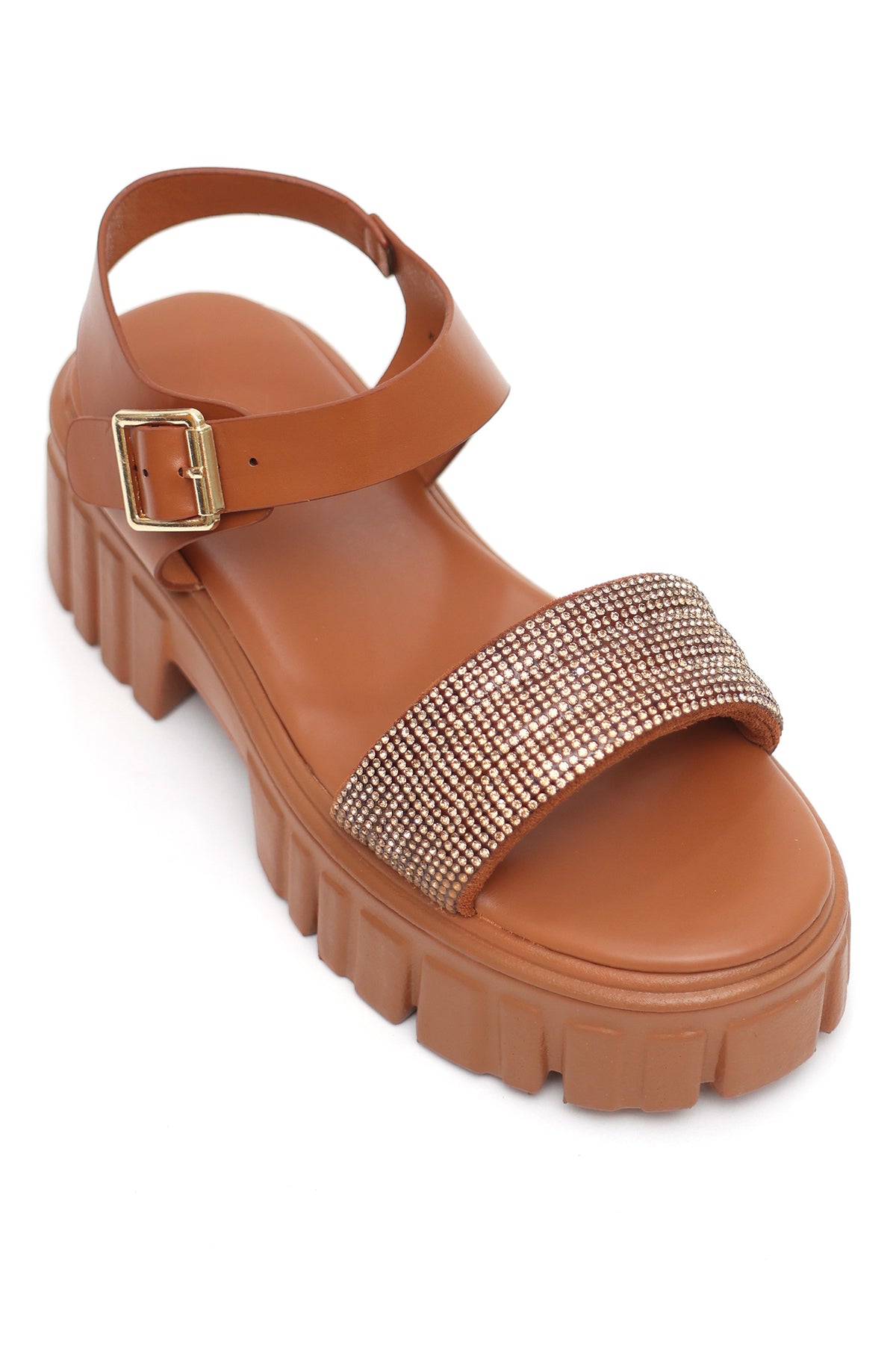 GLITTER LUXE PLATFORM SANDALS-CAMEL