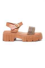 GLITTER LUXE PLATFORM SANDALS-CAMEL