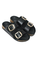 CLASSIC DUAL BUCKLE SLIDES-BLACK