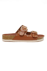 STUDDED DUAL BUCKLE SLIDES-CAMEL