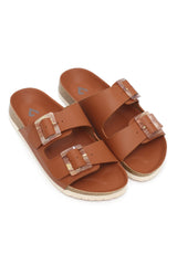 DUAL BUCKLE COMFORT SLIDES-CAMEL