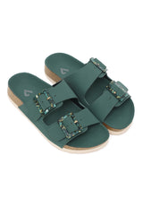 DUAL BUCKLE COMFORT SLIDES-GREEN