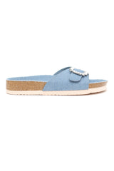 JEWELED BUCKLE SLIDES-BLUE JEANS