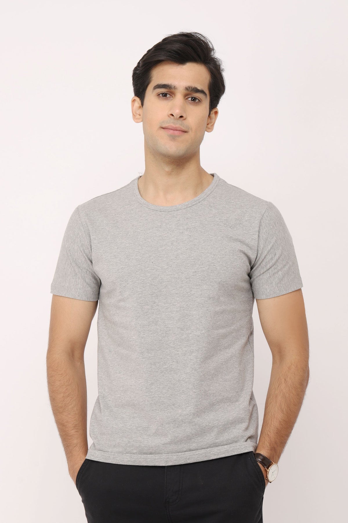 PREMIUM COTTON CREW NECK TEE-LIGHT-GREY