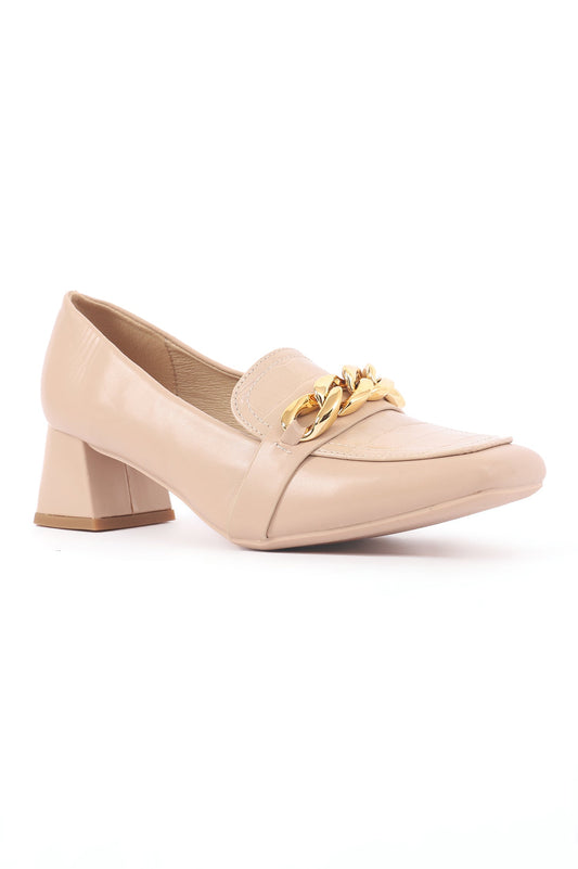 CHAINED HEEL PUMPS-BEIGE