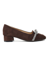 SUEDE KNOT DETAIL PUMPS-COFFEE