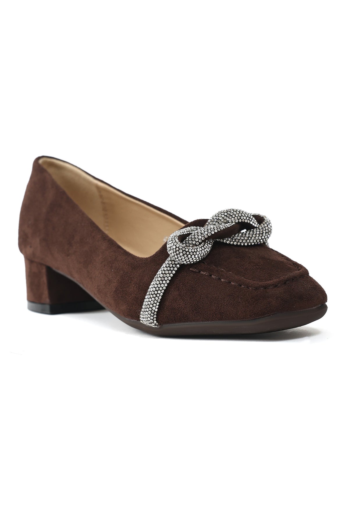 SUEDE KNOT DETAIL PUMPS-COFFEE