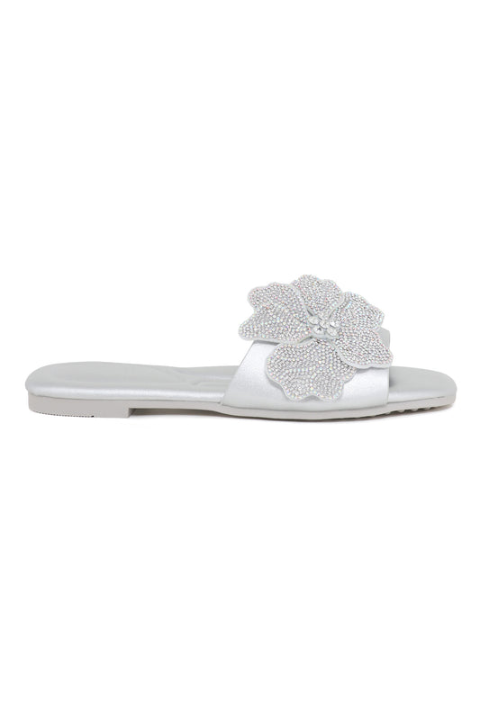 FLORAL SHIMMER SLIDES-SILVER