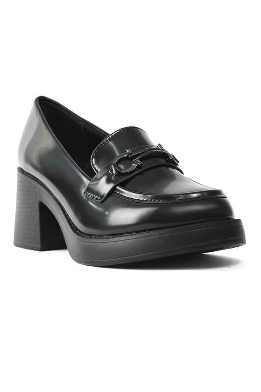 CLASSIC BLOCK HEEL LOAFERS-BLACK