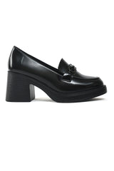 CLASSIC BLOCK HEEL LOAFERS-BLACK