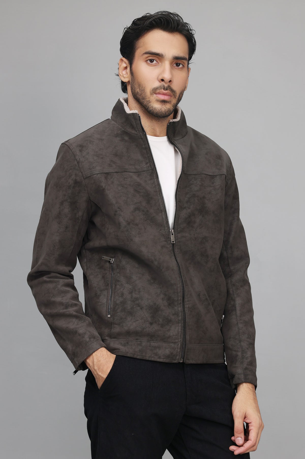 SHERPA-LINED LUXE JACKET-COFFEE