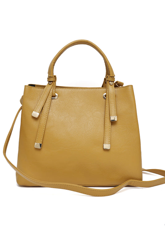 CLASSIC FAUX LEATHER TOTE BAG-YELLOW