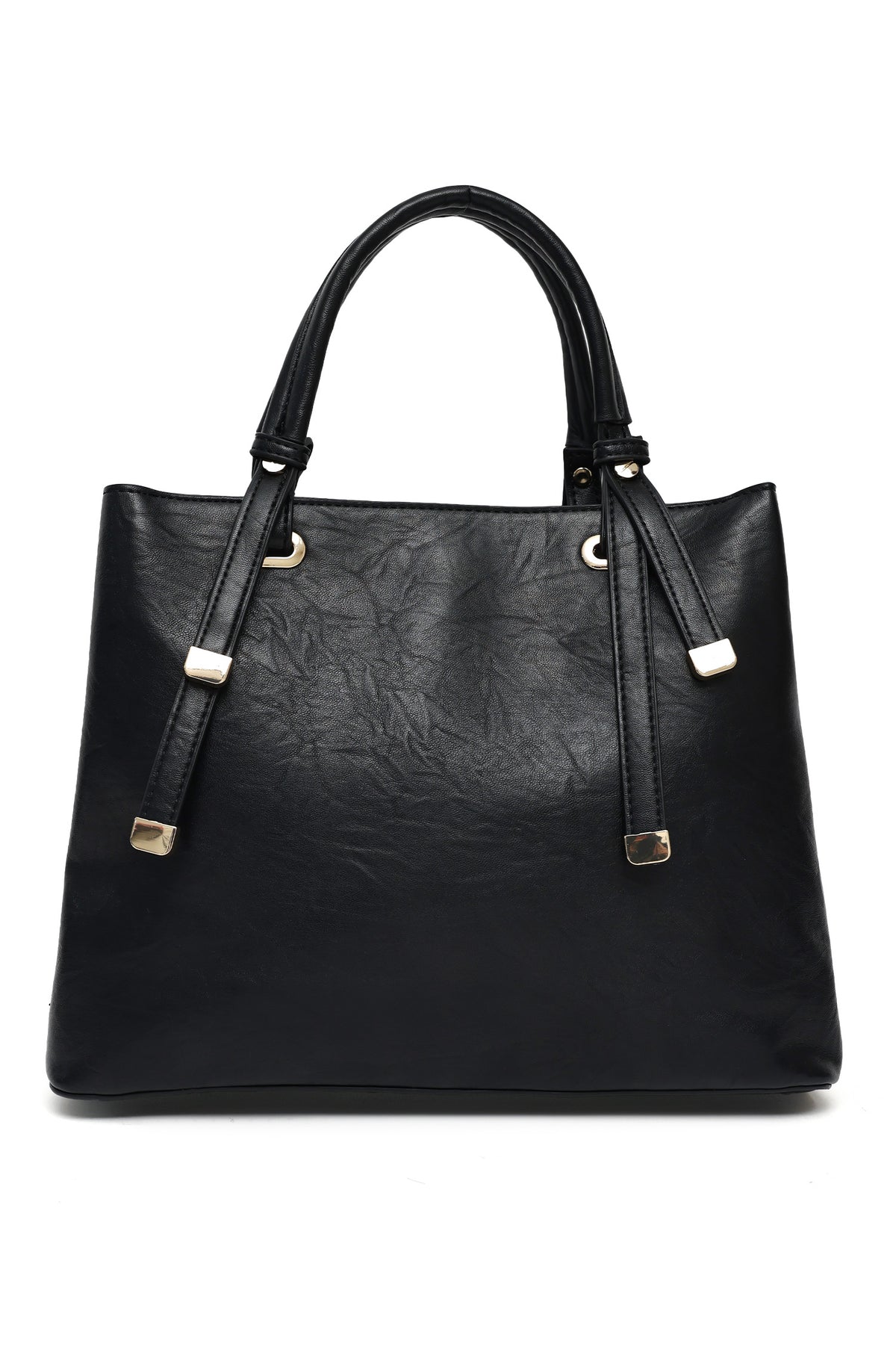 CLASSIC FAUX LEATHER TOTE BAG-BLACK