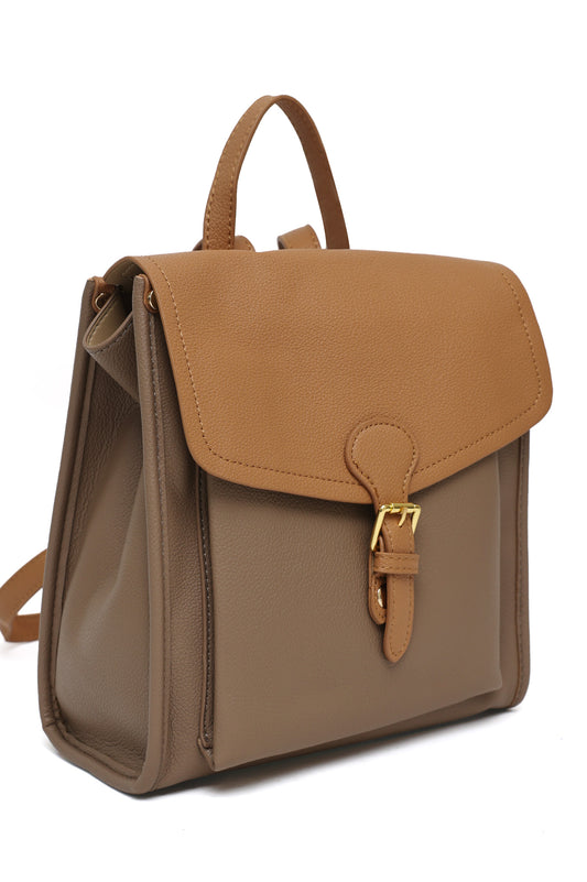 COMPACT LEATHERETTE BACKPACK-KHAKI