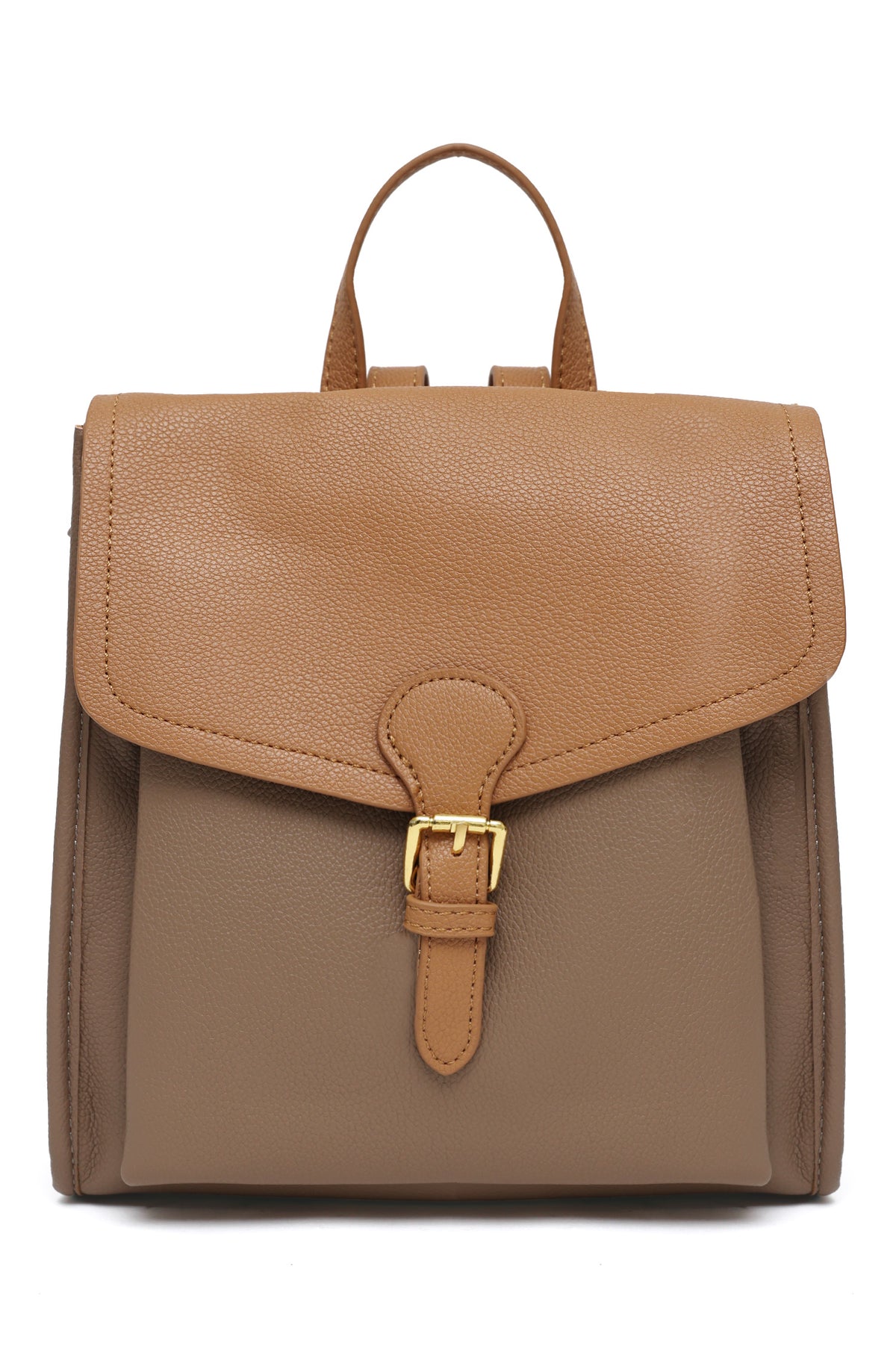 COMPACT LEATHERETTE BACKPACK-KHAKI