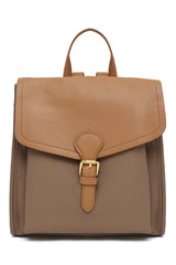 COMPACT LEATHERETTE BACKPACK-KHAKI