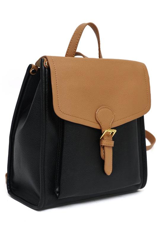 COMPACT LEATHERETTE BACKPACK-BLACK