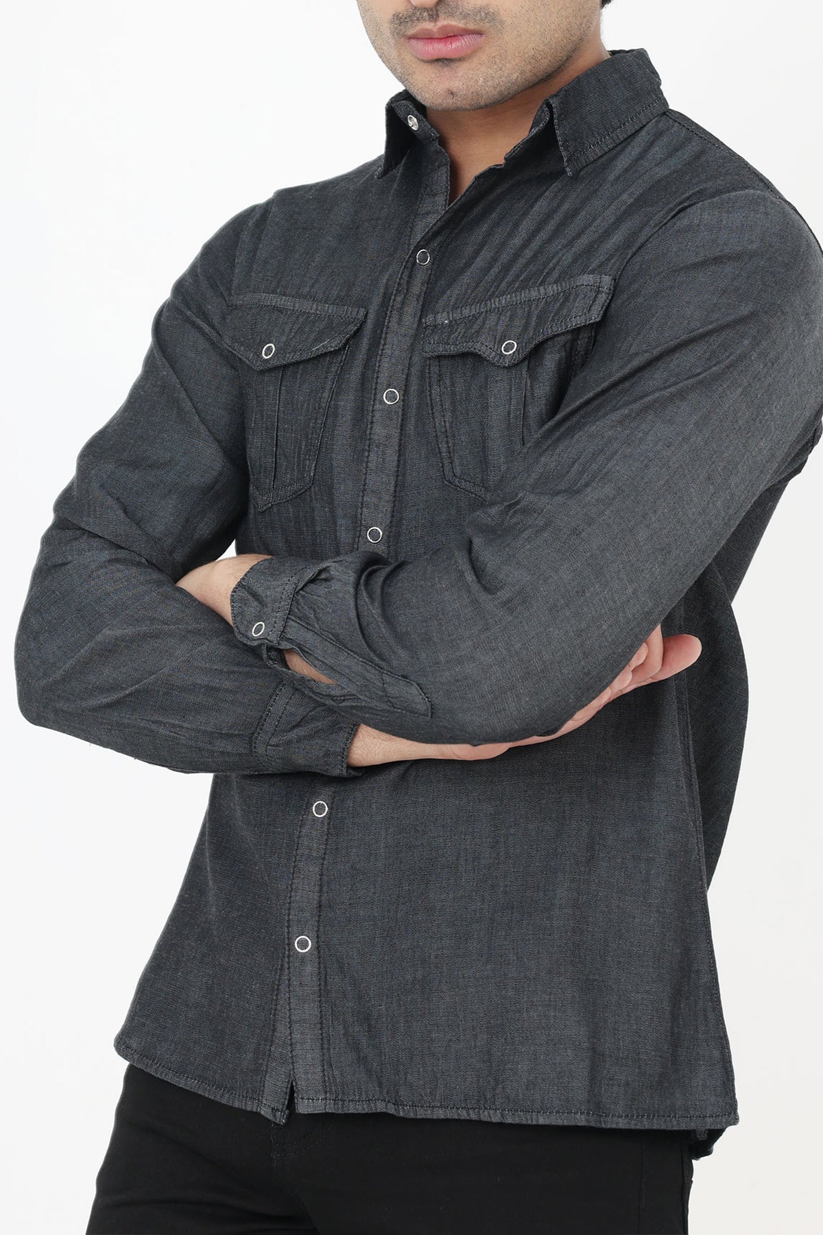 ALMAS DENIM SHIRT-CHARCOAL