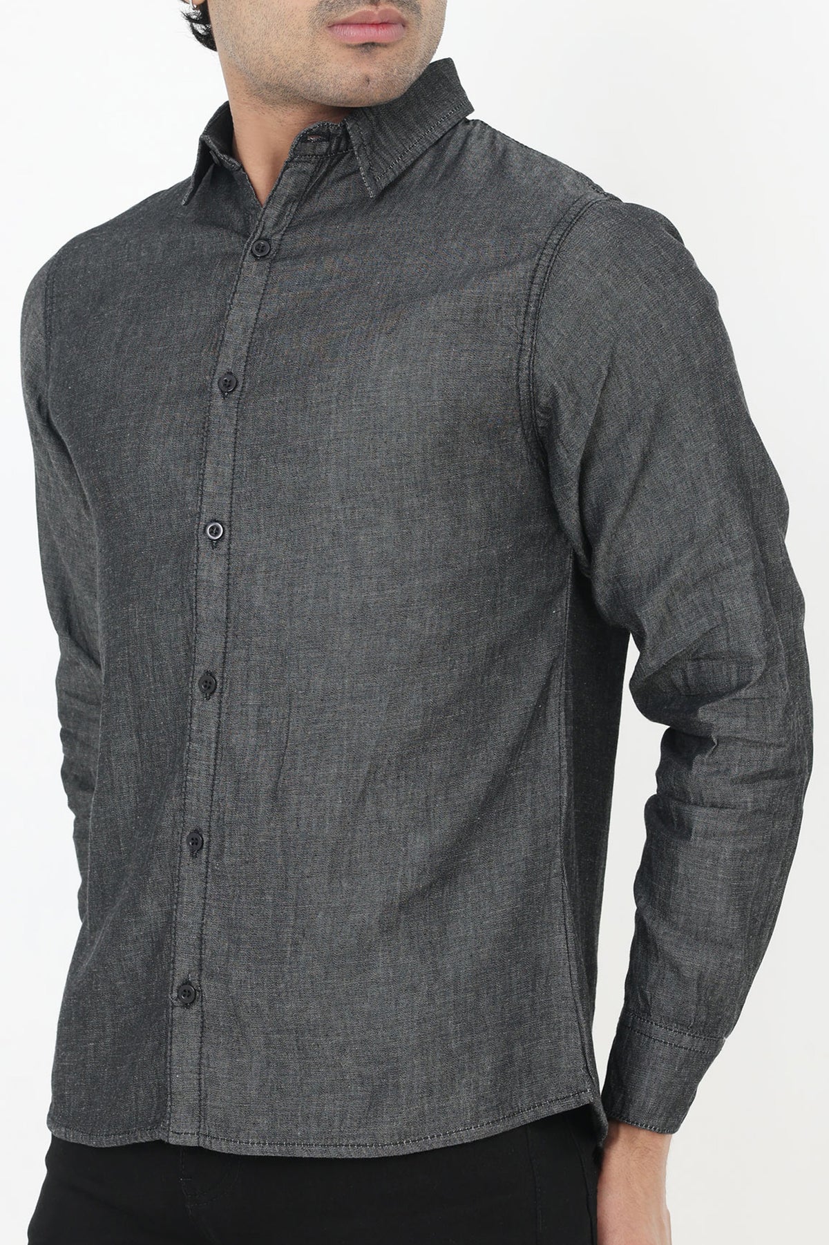 TRENDY FIT CASUAL DENIM SHIRT-CHARCOAL