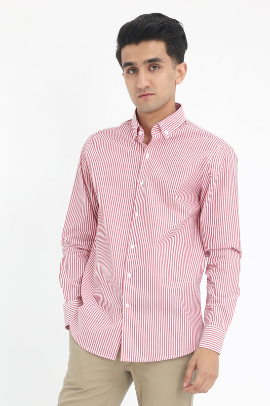 MODERN STRIPE BUTTON-UP-RED-WHT