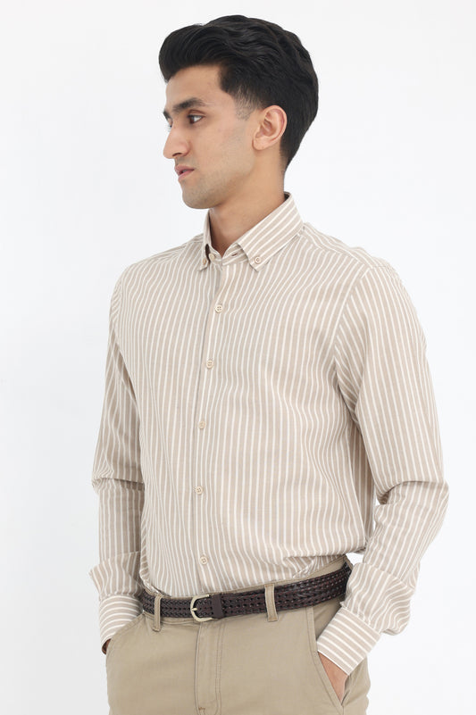 TIMELESS STRIPE SHIRT-BEIGE-WHT