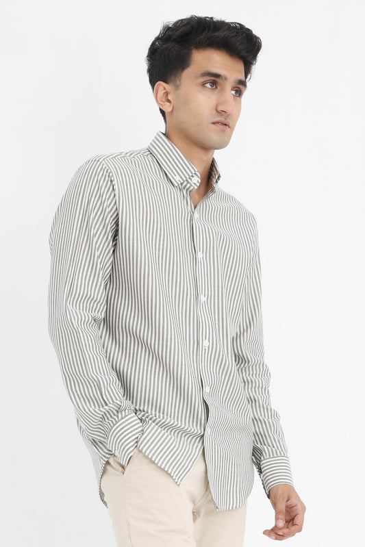 VERTICAL STRIPE BUTTON-UP-GREY-WHT