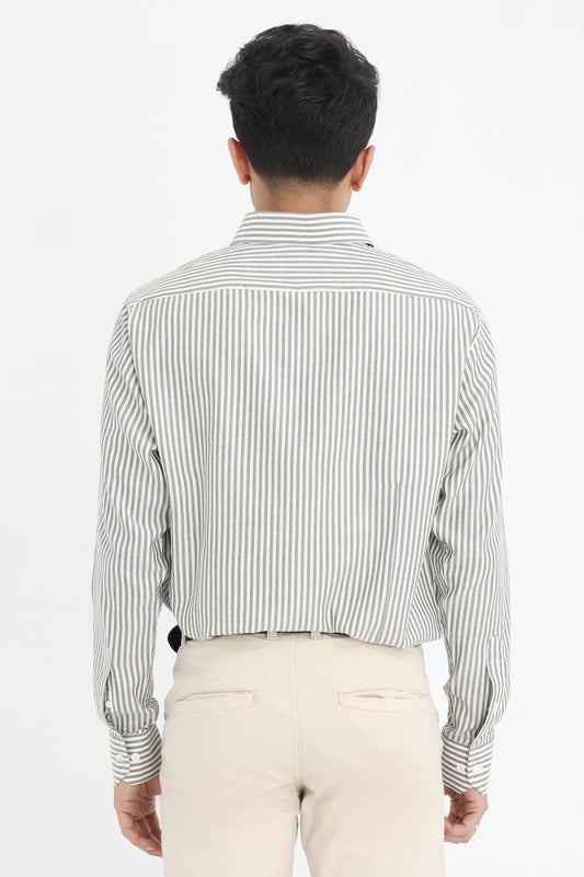 VERTICAL STRIPE BUTTON-UP-GREY-WHT