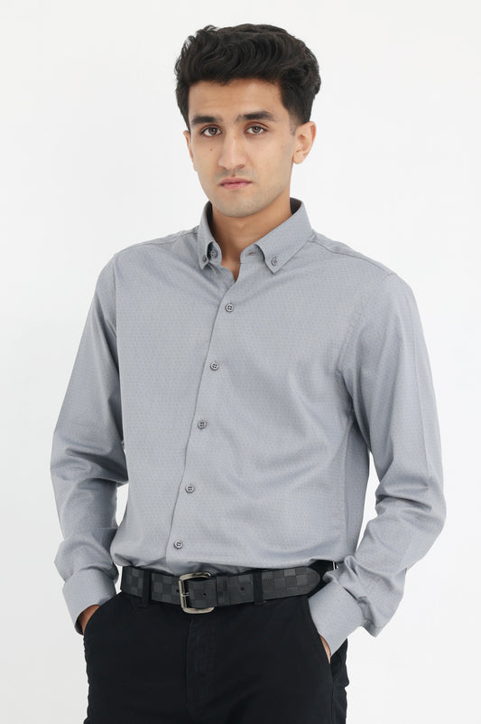 TEXTURED COMFORT SHIRT-GREY-DOTS