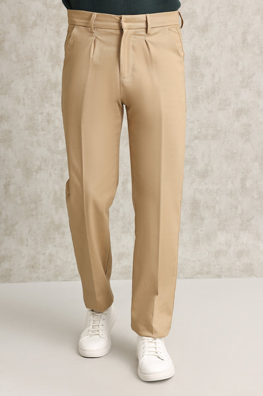 HIGH-RISE STRAIGHT-LEG TAILORED PANT-KHAKI