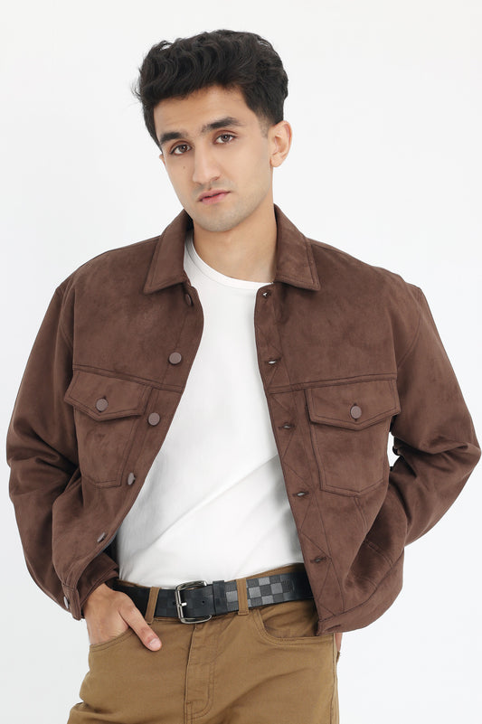 URBAN SUEDE SNAP JACKET-COFFEE