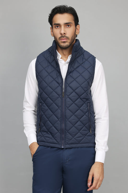 QUILTED SLEEVELESS JACKET-NAVY