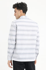 CLASSIC STRIPE BUTTON-UP SHIRT-GREY-WHITE