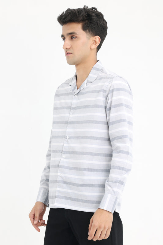 CLASSIC STRIPE BUTTON-UP SHIRT-GREY-WHITE