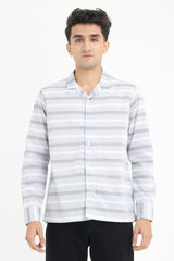 CLASSIC STRIPE BUTTON-UP SHIRT-GREY-WHITE