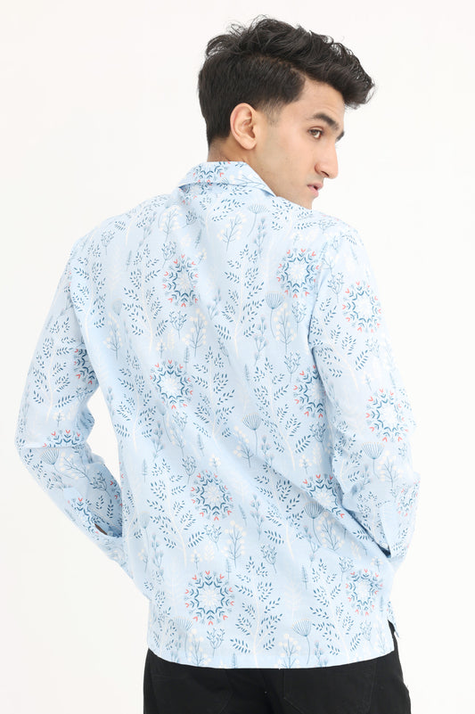 FLORAL PRINT RELAXED SHIRT-SKY-BLUE