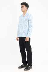 FLORAL PRINT RELAXED SHIRT-SKY-BLUE