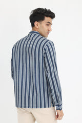 STRIPED COTTON-LINEN SHIRT-NAVY-GREEN