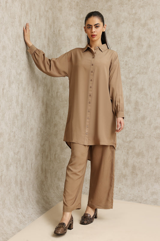 ELEGANT LONGLINE TUNIC SET-BEIGE