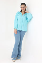 RUFFLE ELEGANCE TOP-SKY-BLUE