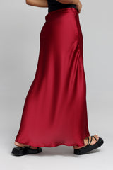 SATIN ELEGANCE MAXI SKIRT-MAROON