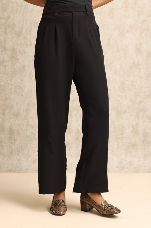 TAILORED PLEATED PANTS-BLACK