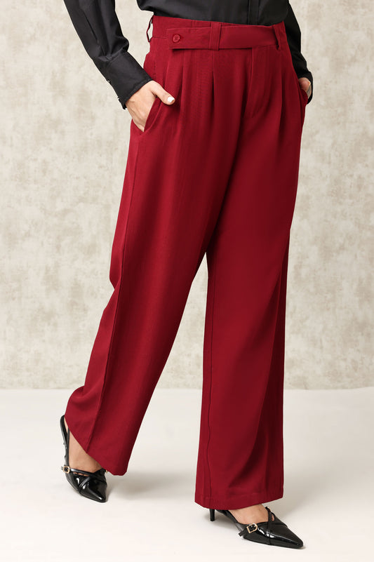 TAILORED PLEATED PANTS-MAROON