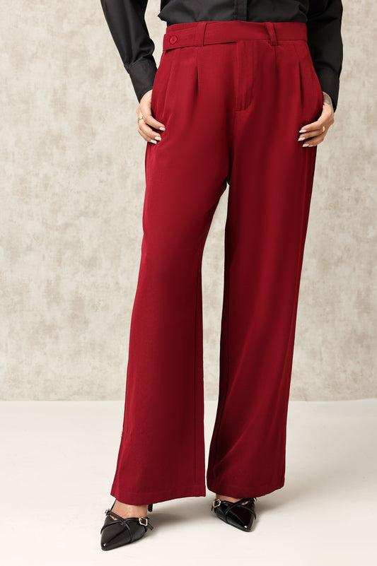 TAILORED PLEATED PANTS-MAROON